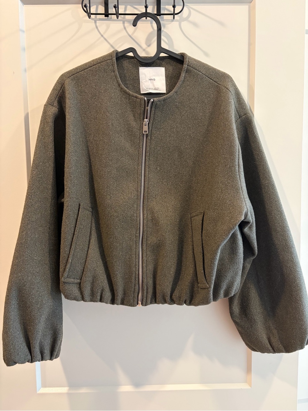 Mango Olive Zip-Front Bomber Jacket